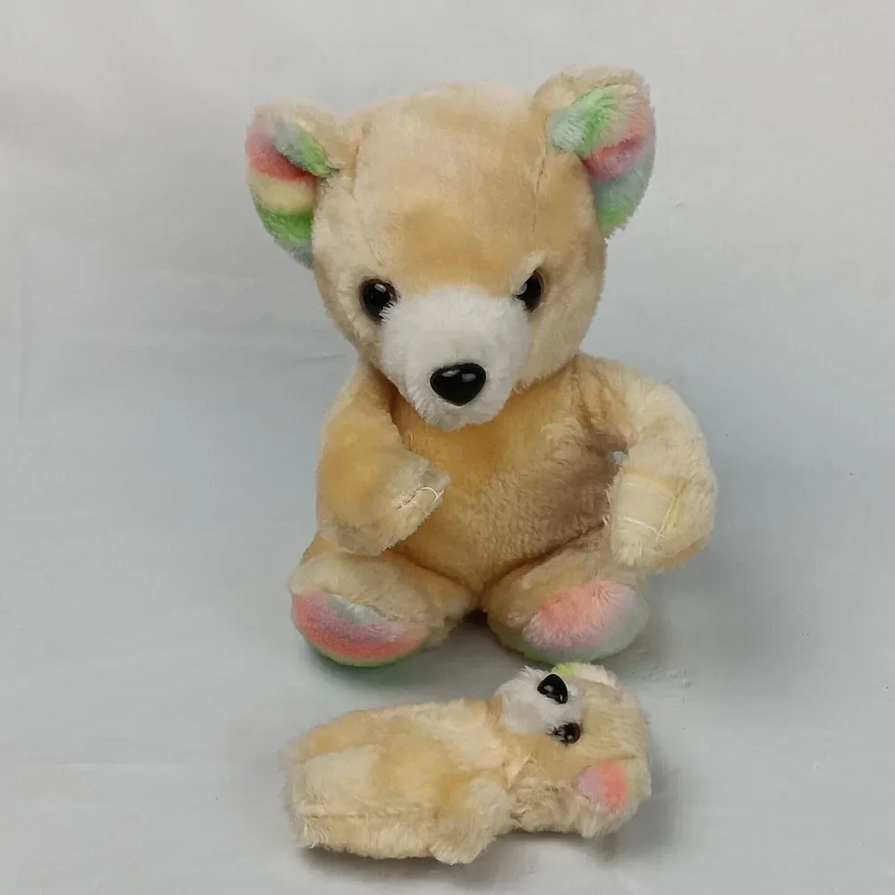 Mama Bear Hugging Baby Bear Plush Tan Pastel Rainbow Soft Stuffed Teddy Toy